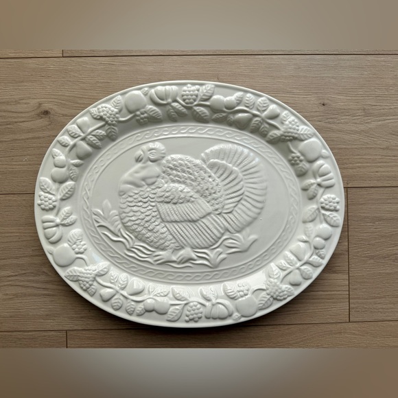 Gibson Home Embossed Ivory Turkey Platter - 16.25” x 13” - Picture 1 of 5